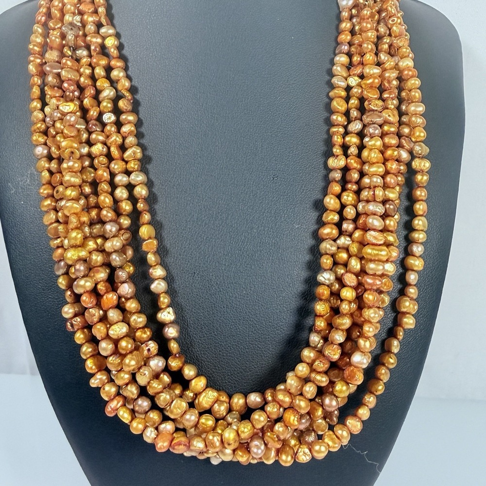 Vintage SILPADA Gold Copper Fresh Water Pearl 8 Strand Necklace SS Clasp N1366
